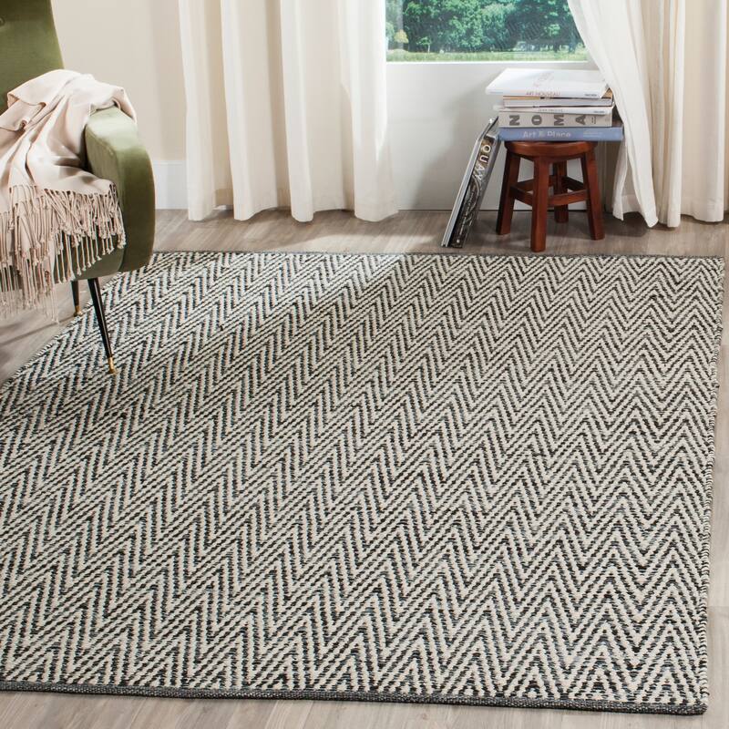 SAFAVIEH Handmade Flatweave Montauk Narragansett Stripe Casual Cotton Rug - 9' x 12' - Ivory/Dark Grey