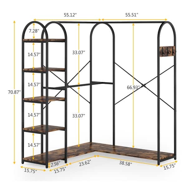 L Shape Clothes Rack, Corner Garment Rack with Storage Shelves and ...
