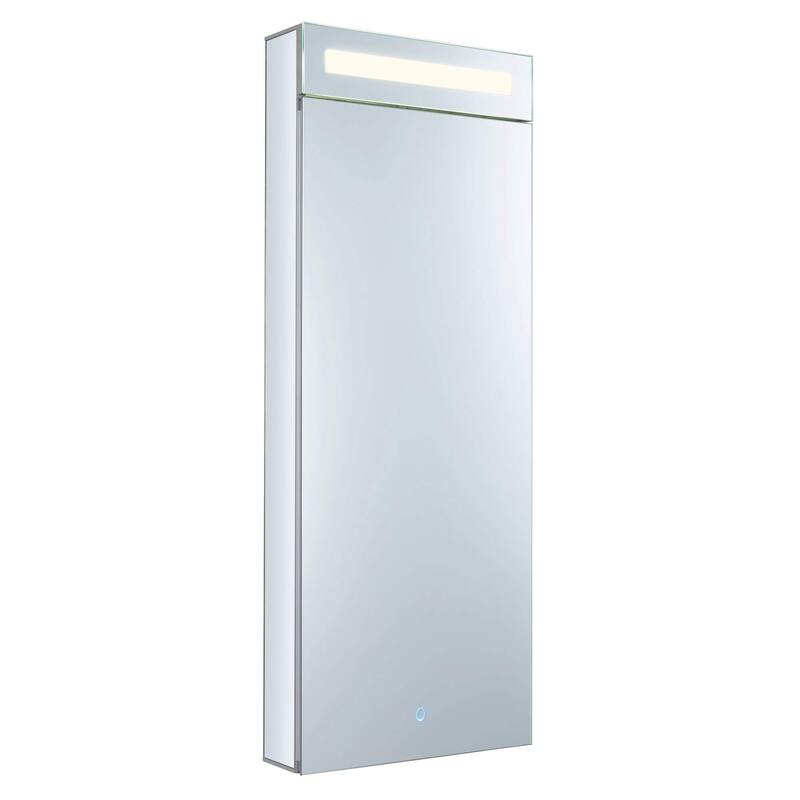 Bathroom Medicine Cabinet, Aluminum, Recessed/Surface Mount, Mirrored Interior w/LED - 15 x 40 - Right Hand