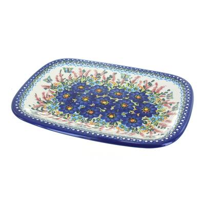 Blue Rose Polish Pottery 121 Vena Large Rectangular Serving Platter