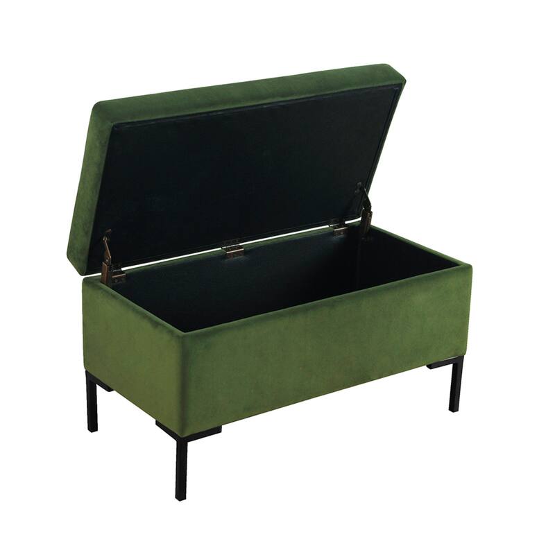 Ray Storage Bench Ottoman, Forest Green Velvet, Metal Legs, 32 Inch