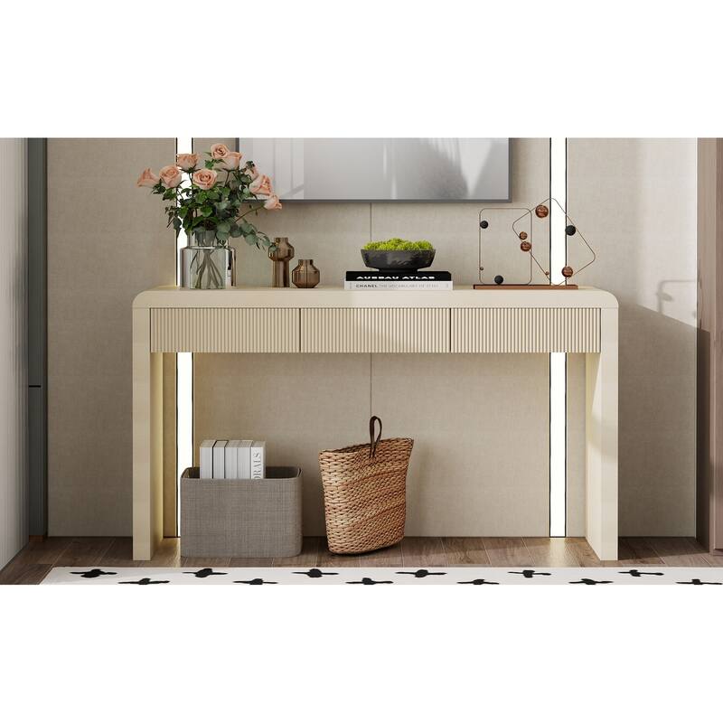 Rustic Console Table with 3 Fluted Drawers