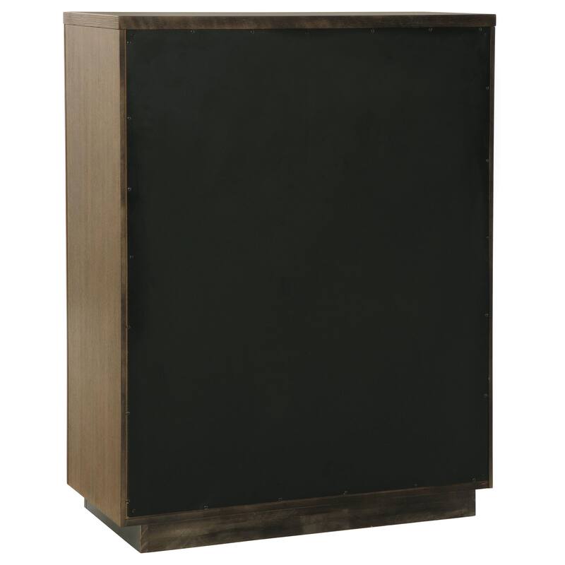 Reon Tall Dresser Chest, 5 Drawers, Decorative Reeded Ash Brown Black