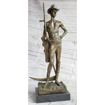 Shirtless Farmer Man With Scythe Farming Bronze Metal Sculpture Statue Decor 21 Inches X 7 Inches