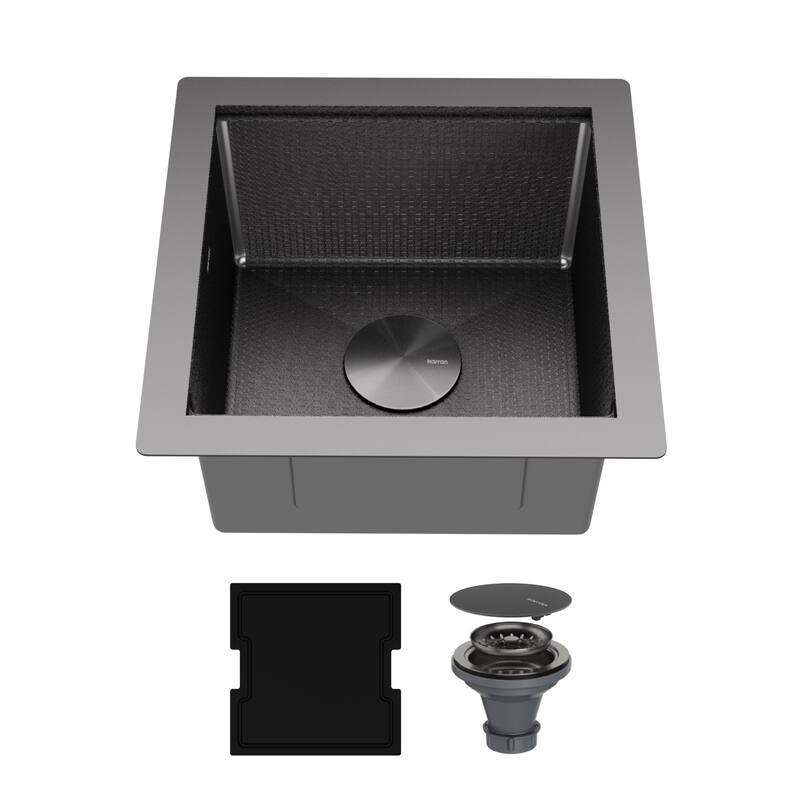 Matrix 17" Undermount Workstation 16 Gauge Single Bowl Stainless Steel Sink with Accessories - Gunmetal Grey