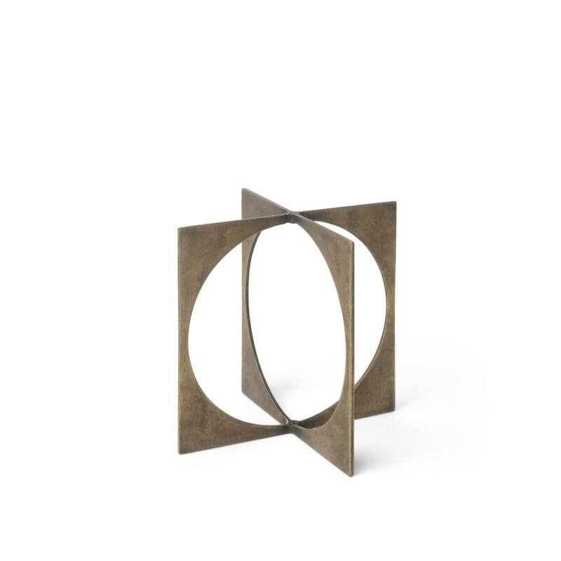 Burnished Gold Metal Circle Square Sculpture - 6"W x 6"D x 6"H