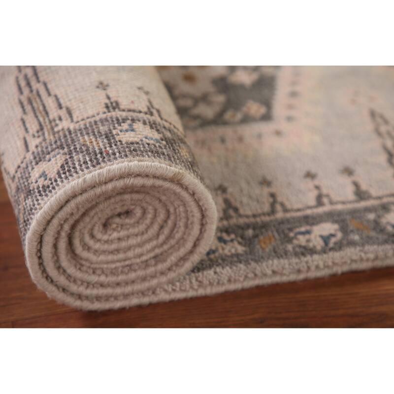 Geometric Kazak Runner Rug Hand-Knotted Grey Wool Carpet - 2'7"x 9'10"