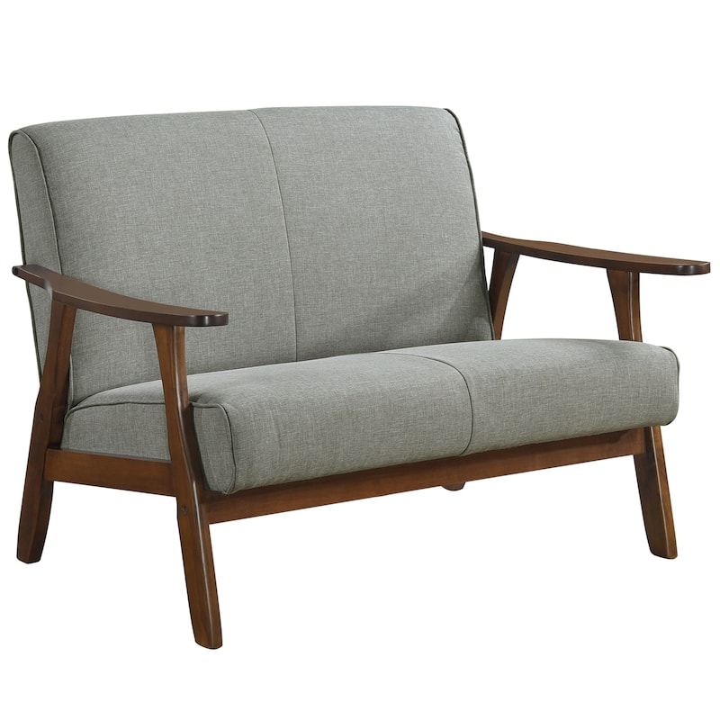 CraftPorch Wenge Wood Mid-Century Modern Linen Loveseat - Light Grey