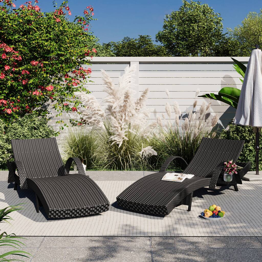 Outdoor Wicker Chaise Lounge Chairs Set of 2,Black