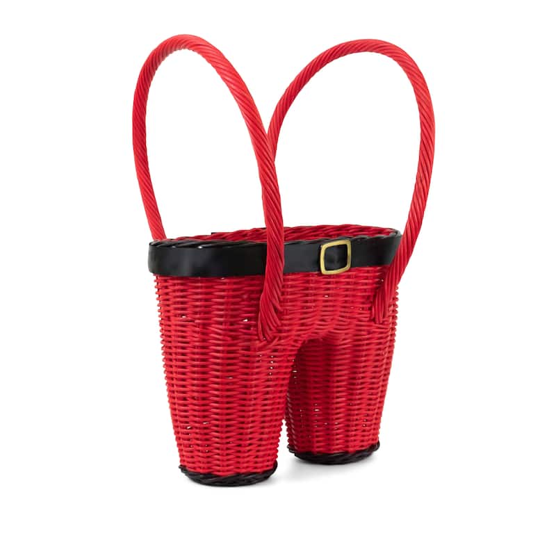 Hand Woven Santa Pants Rattan Easter Basket Christmas Storage Bin Organizer Cute Nursery Home Decor Handmade Handcrafted Gift