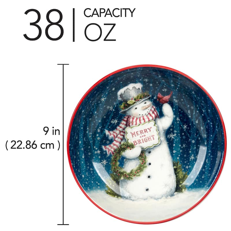 Certified International Snowman Greetings 9" Soup/Pasta Bowls, Set of 4 - 9" Diameter x 2"