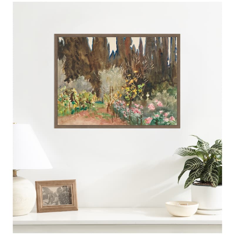 Kate and Laurel Gardens at Florence circa 1910 John Singer Sargent by Nostalgia Prints Framed Canvas Wall Art Print