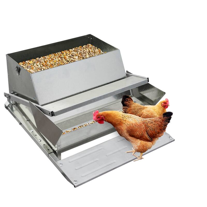 Automatic Chicken Treadle Feeder, 27 LB Galvanized Steel Poultry Feeder - Silver