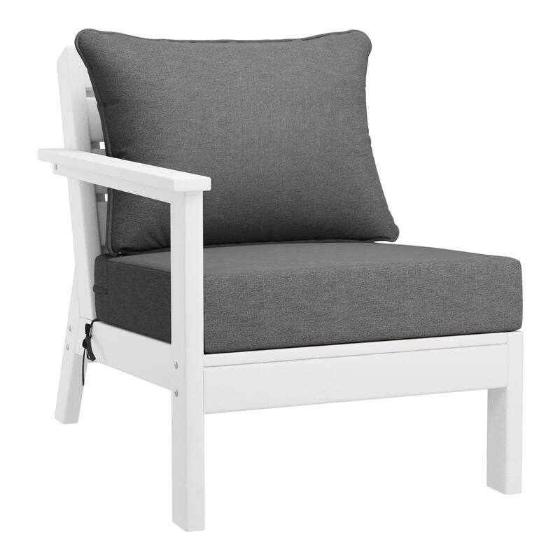 Birchwood All Weather HDPE Outdoor Patio Deep Seating White Left Arm Facing Chair With Cushions (1-Piece)