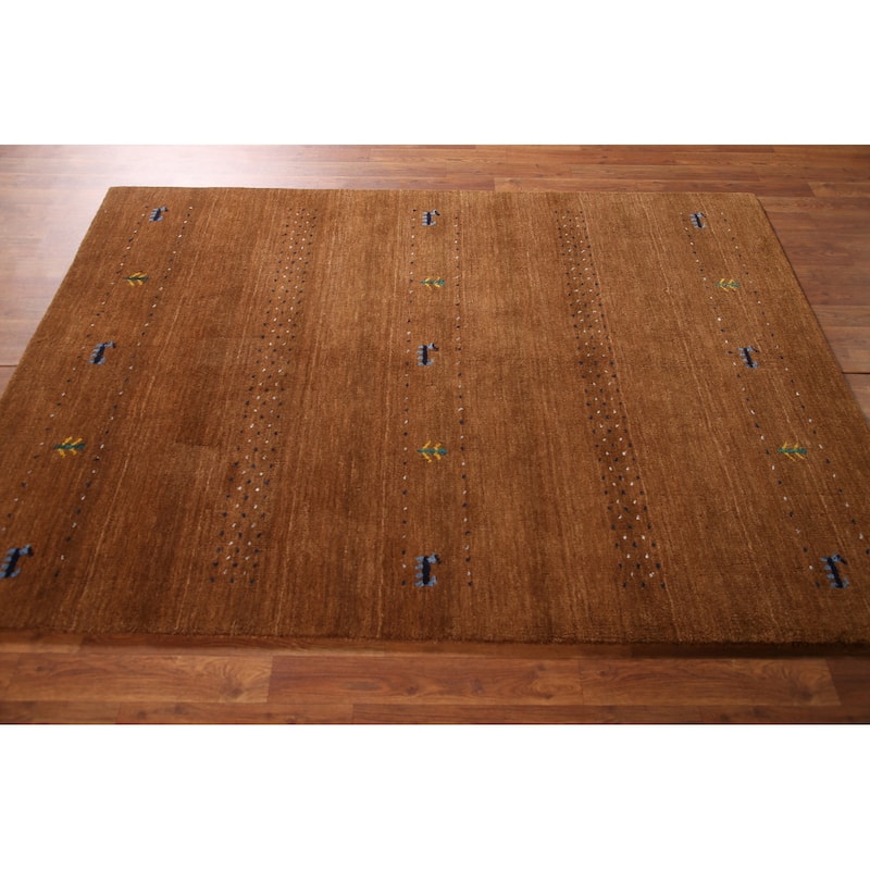 Brown Animals Tribal Gabbeh Oriental Area Rug Wool Carpet - 4'8"x 6'6"