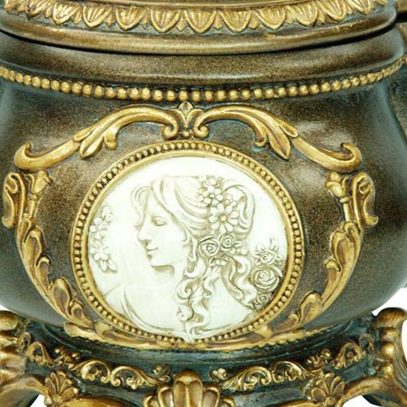 9" Bronze Gold And White Resin Floral Scroll Jewelry Box With Lacquer and High-Gloss Finishes