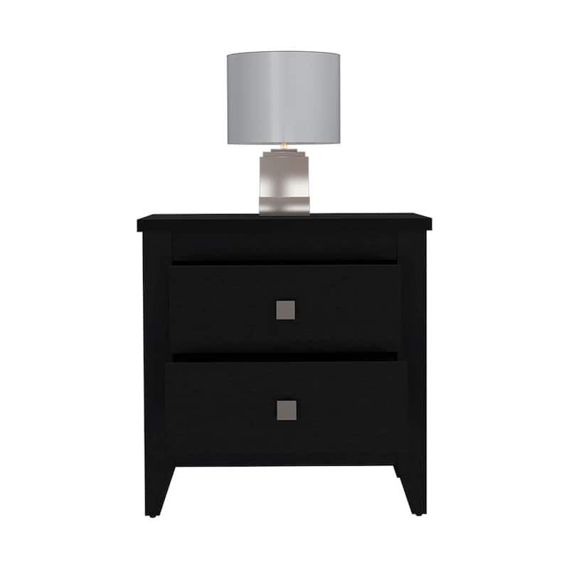 Two Shelves Nightstand with Four Legs, Black Wengue Finish