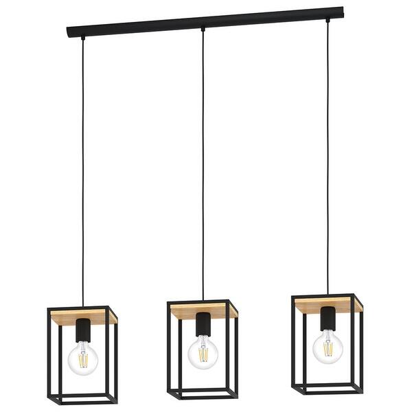 slide 2 of 3, Libertad - 3-Light Linear Pendant - Structured Black and Wood Finish