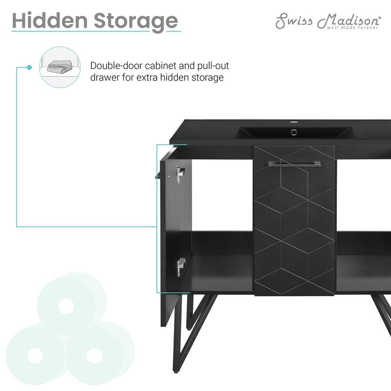 Annecy 36 In. Phantom Black Bathroom Vanity With Black Ceramic Sink Top