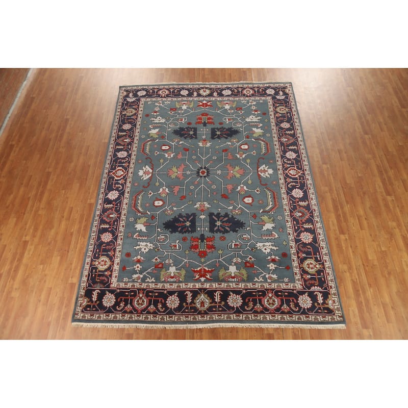 Hand Knotted Oriental 100% Wool Carpet Traditional Geometric Navy Blue & Blues Heriz (serapi) Area Rug - 11' 10'' X 8' 9''