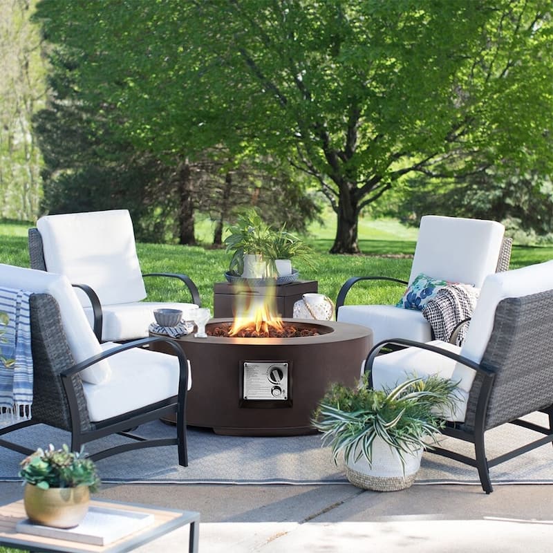 AVAWING 50,000 BTU 30" Outdoor White Round Propane Fire Pit Table and Set (Set Includes Tank Holder)