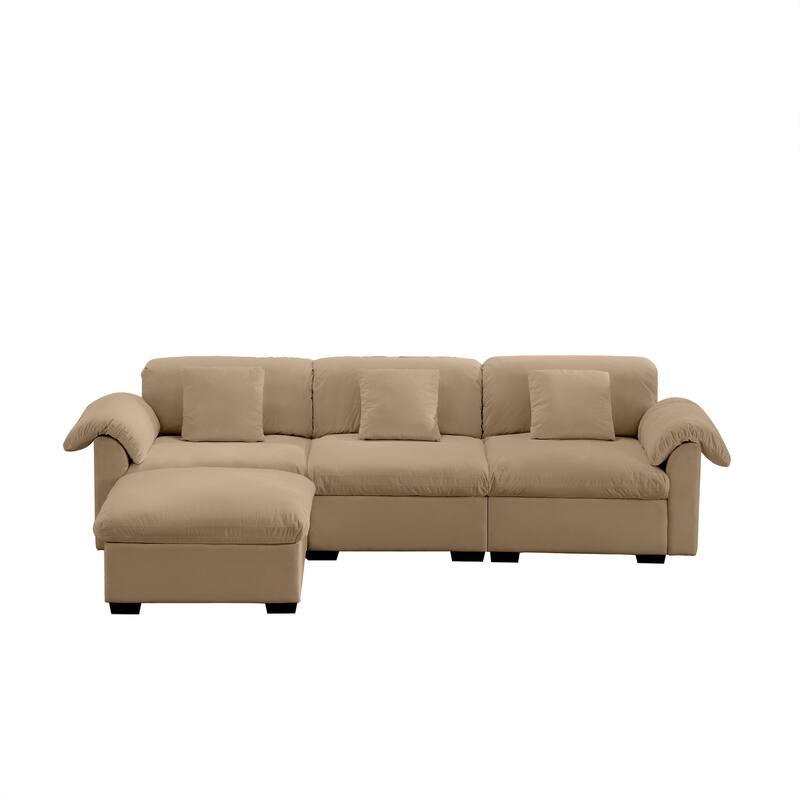 Velvet Fabric Modular Cloud Couch with Storage Seat,Free Combination - Tan+3 Seat+1 Ottoman