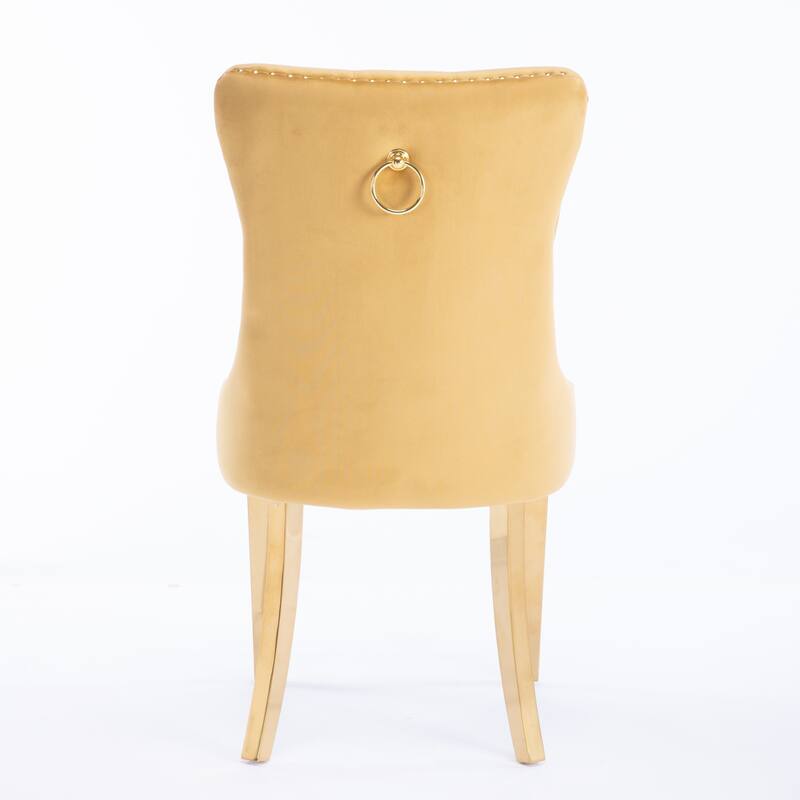 Contemporary Velvet Upholstered Dining Chair Set of 2,with Golden Stainless Steel Plating Legs and Nailhead Trim