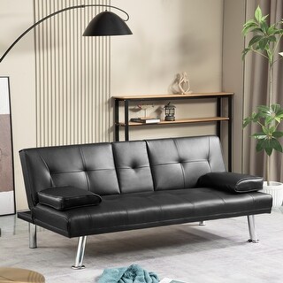 PU Leather Sleeper Loveseat Convertible Futon Sofa Bed Folding Sleeper ...