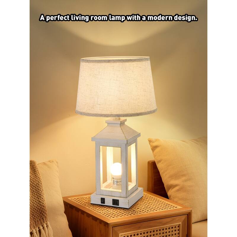 20.5" Set of 2 Vintage Table Lamps for Living Room, Farmhouse Industrial Nightstand Lamp with USB C+A (Including Light Bulbs)