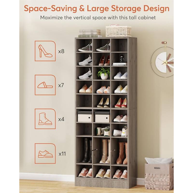 10-Tier Tall Shoe Storage Cabinet Wooden Shoe Rack with 30 Cubbies