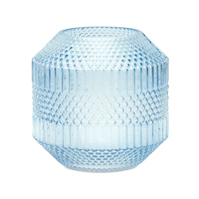 Blue Glass Geometric Textured Cylinder Table Vase for Living Room Decor