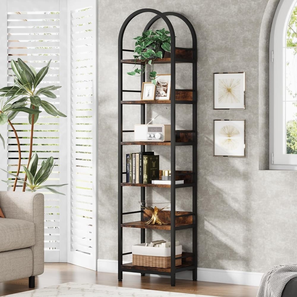 6 Tiers 78.7" Tall Narrow Arched Open Bookshelf