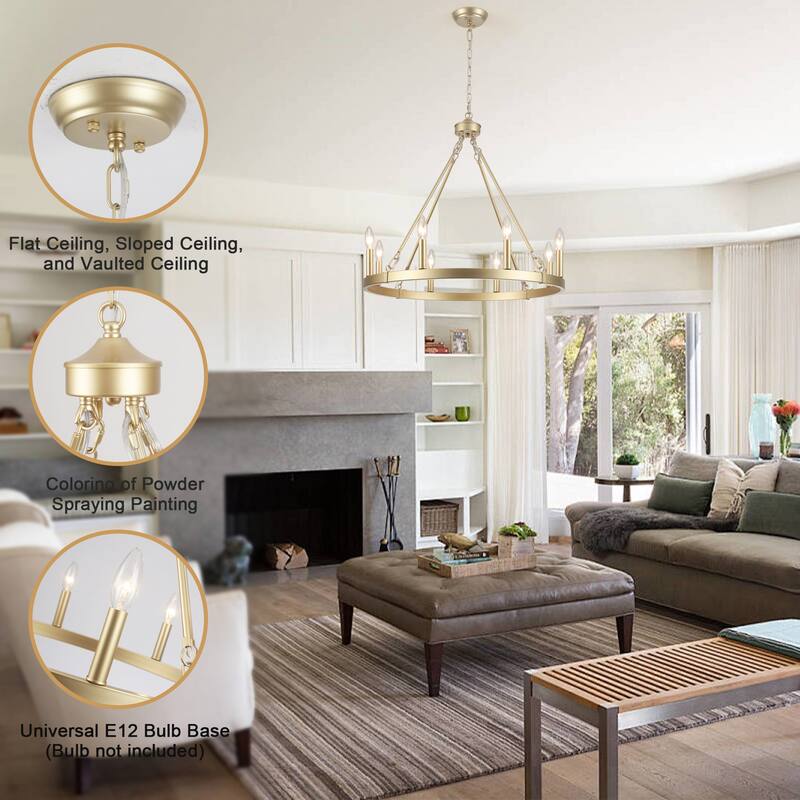 8-Light Candlestick Wagon Wheel Chandelier Linear Chandelier Lighting for Kitchen Island