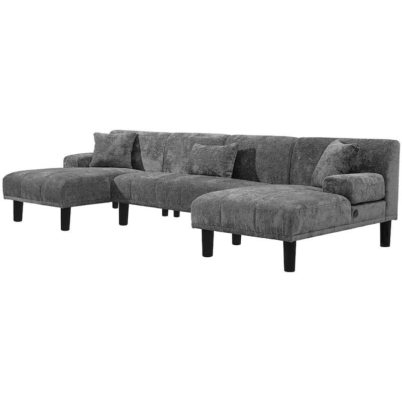 Moasis Sectional Couches U Shaped Sofa Chenille Modern Modular Couch - 45.6"W x 106.3"L x 26.7"H