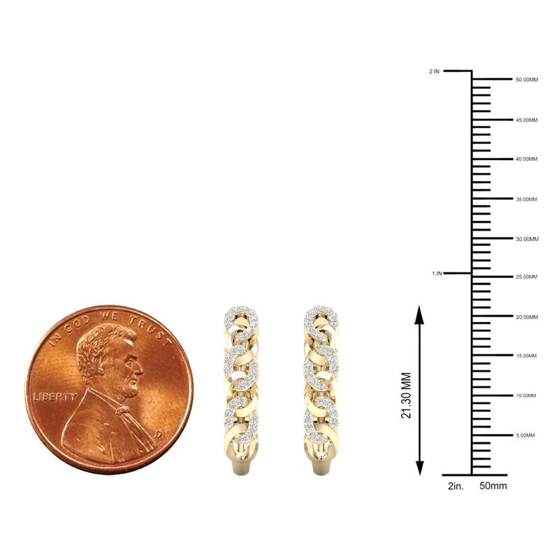 1/5ct TDW Diamond Cuban Link Hoop Earrings in 10k Gold for Women
