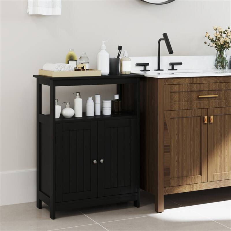 Modern Wooden Freestanding Floor Cabinet with Adjustable Storage Shelf for Bathroom or Living Room - 23.5" x 12" x 31.5"