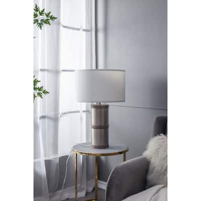 D16x24.4" Hammered Iron Table Lamp with Mango Wood(Lamp Shade Assembly Required)