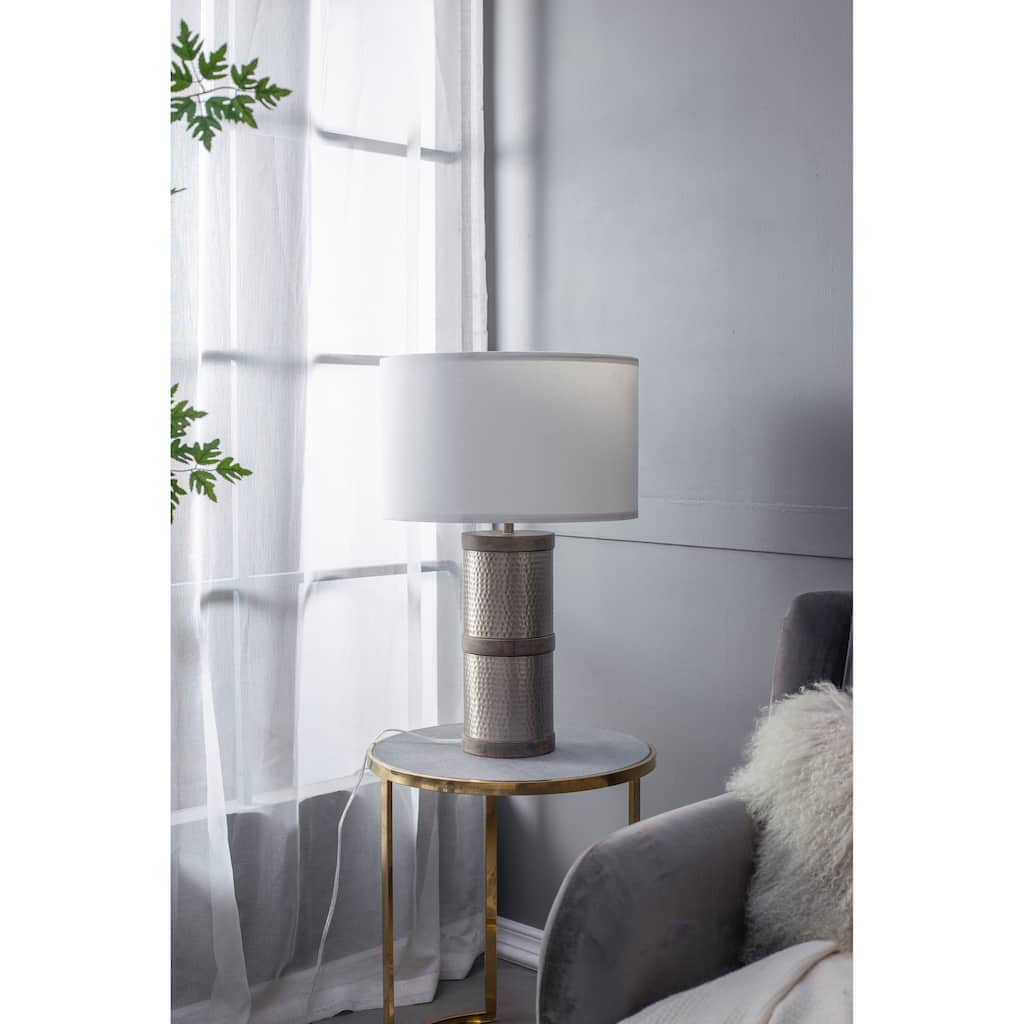 D16x24.4" Hammered Iron Table Lamp with Mango Wood(Lamp Shade Assembly Required)