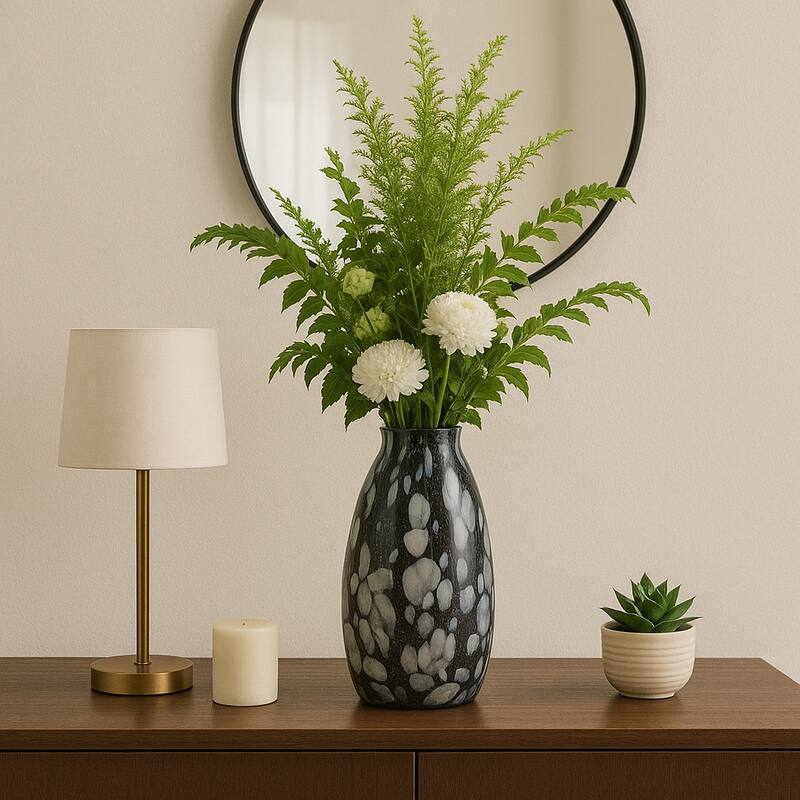 Decorative Glass Vase with Abstract Pattern - Artistic Tall Flower Vase for Home Decor