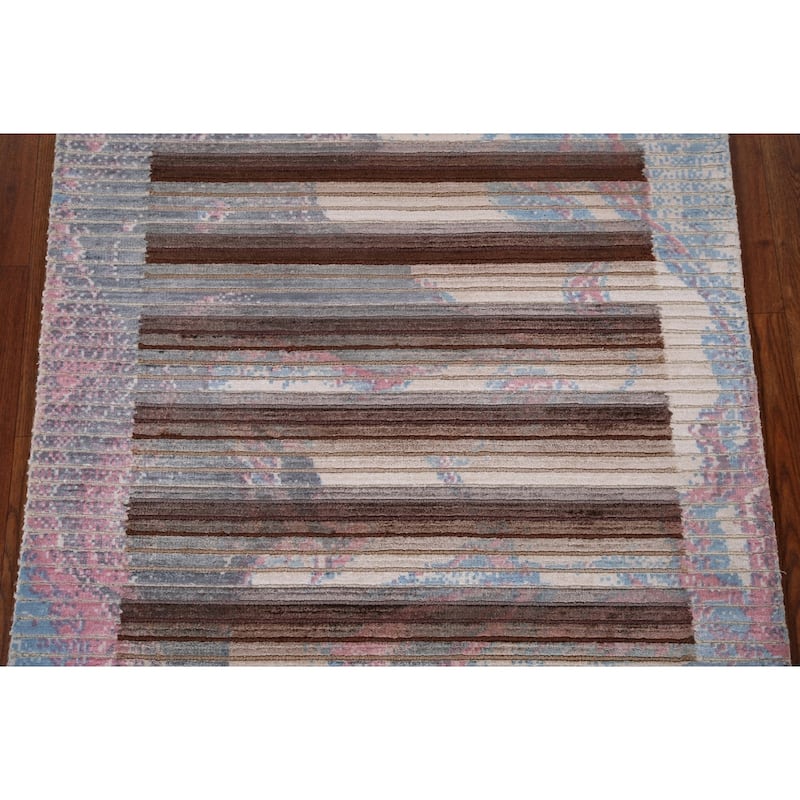Striped Abstract Accent Rug Hand-Knotted Wool Carpet - 2'8" x 4'11"