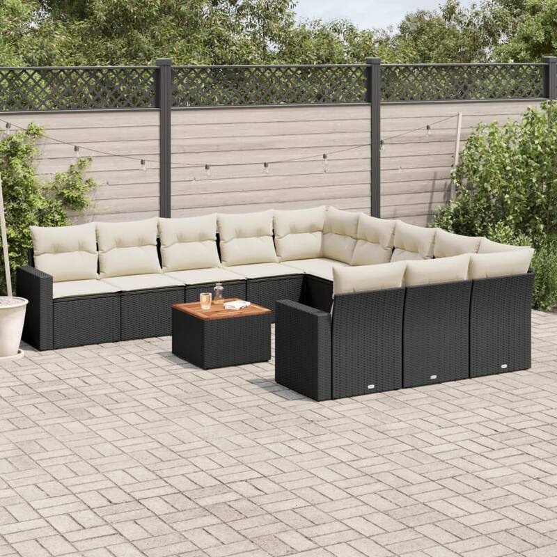 vidaXL Patio Sofa Set with Cushions Outdoor Furniture 12 Piece Poly Rattan - 21.7 x 21.7 x 14.6 - Black and cream
