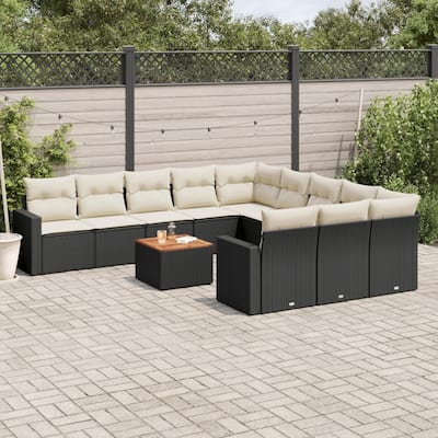 vidaXL Patio Sofa Set with Cushions Outdoor Furniture 12 Piece Poly Rattan - 21.7 x 21.7 x 14.6
