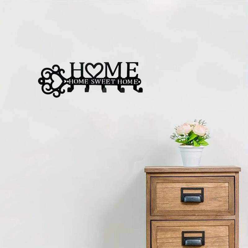 Wall-Mounted Key Holder with 5 Hooks, Entryway Coat & Towel Rack - 10.9" x 3"