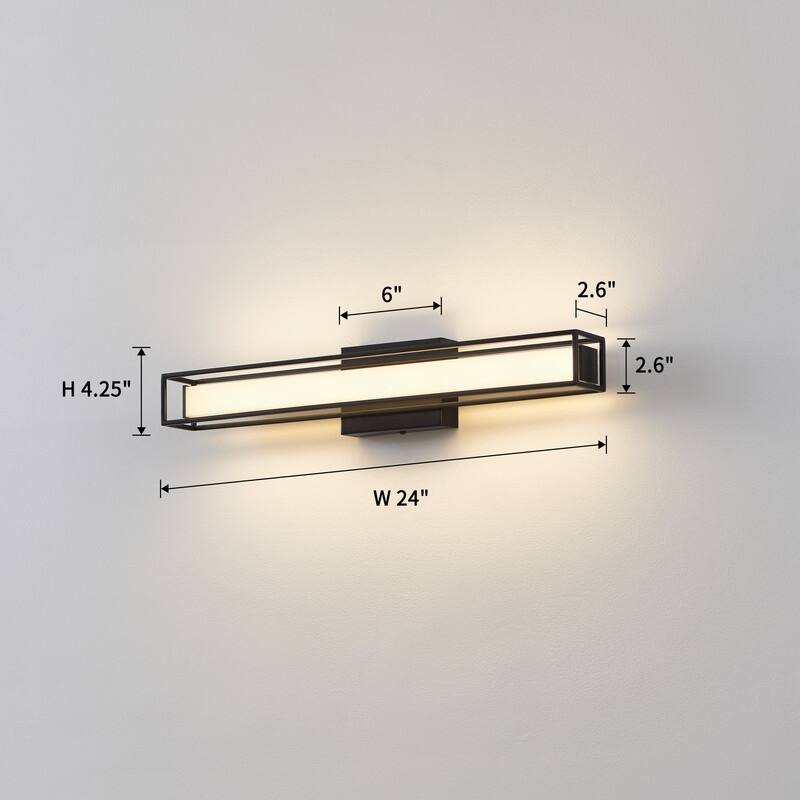 KAWOTI Geometric LED Vanity Light with Frosted Acrylic Shade - W24" x E4" x H4.25"
