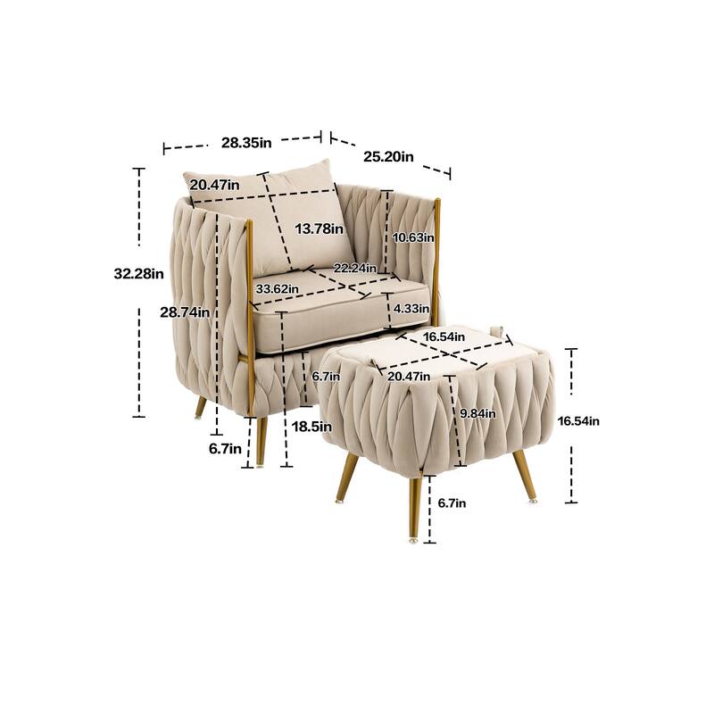 Accent Chair with Storage Ottoman, Modern Hand Woven Vanity Chair (Pink)