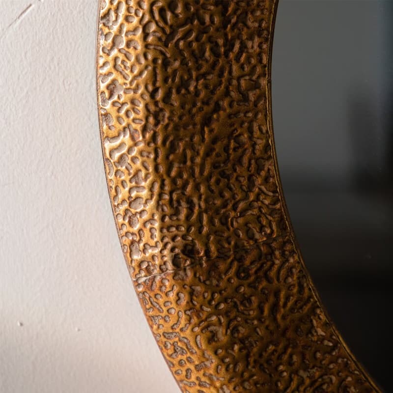 31.3" Hammered Gold Round Wall Mirror Iron Frame & MDF Back Decorative Mirror