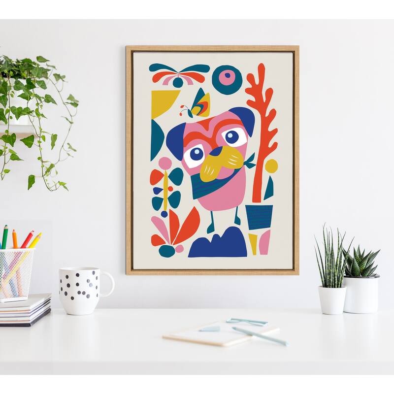 Kate and Laurel Sylvie Mid Century Modern Pug Framed Canvas by Rachel Lee