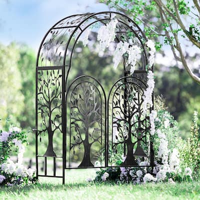 84" Metal Tree of Life Arched Garden Arbor with Gate
