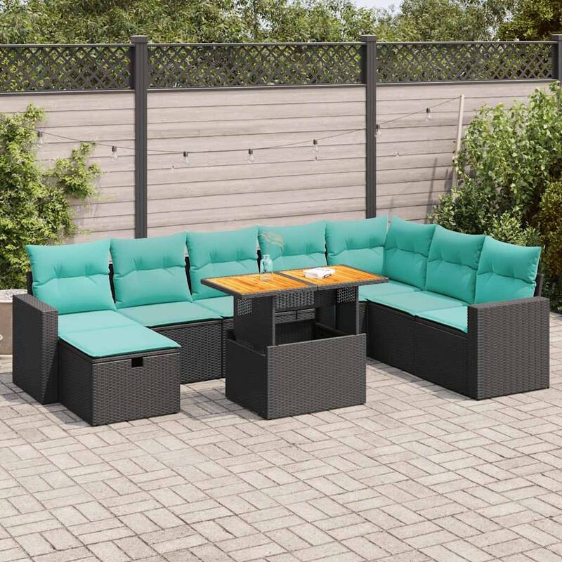 vidaXL Patio Sofa Set with Cushions Outdoor Furniture 9 Piece Poly Rattan - Black-with storage - 24.4 x 24.4 x 27.2
