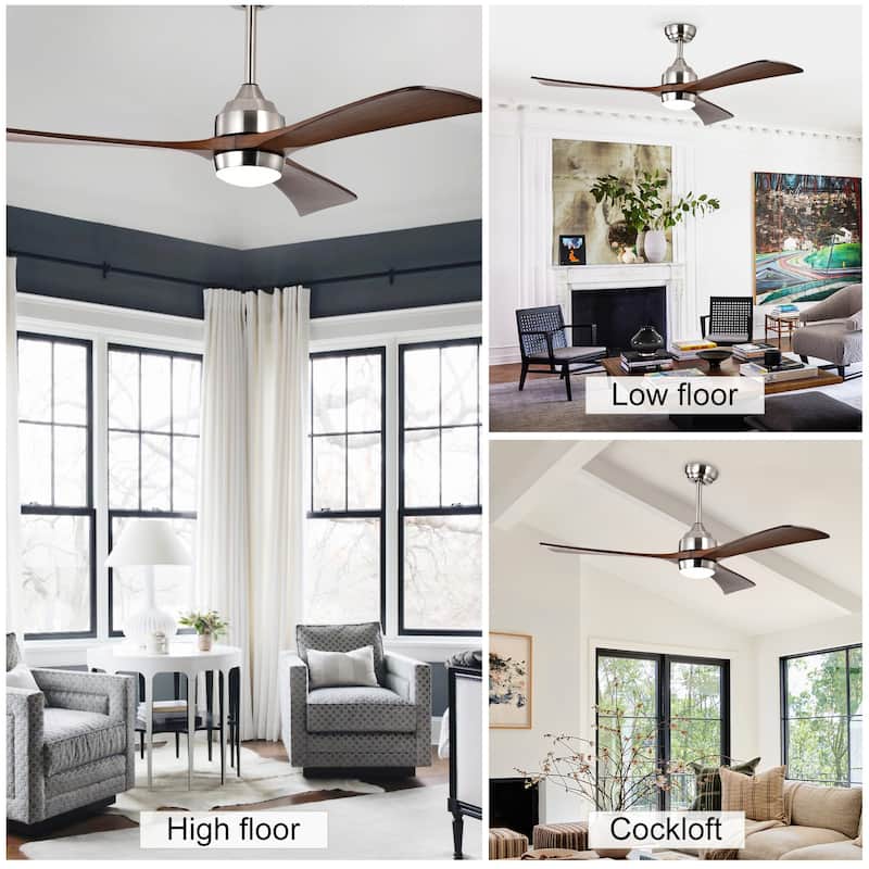 52" Solid Wood Blades Ceiling Fan with Lights Remote Control, Quiet DC Motor 3 Blade Ceiling Fans 6 Speed Levels